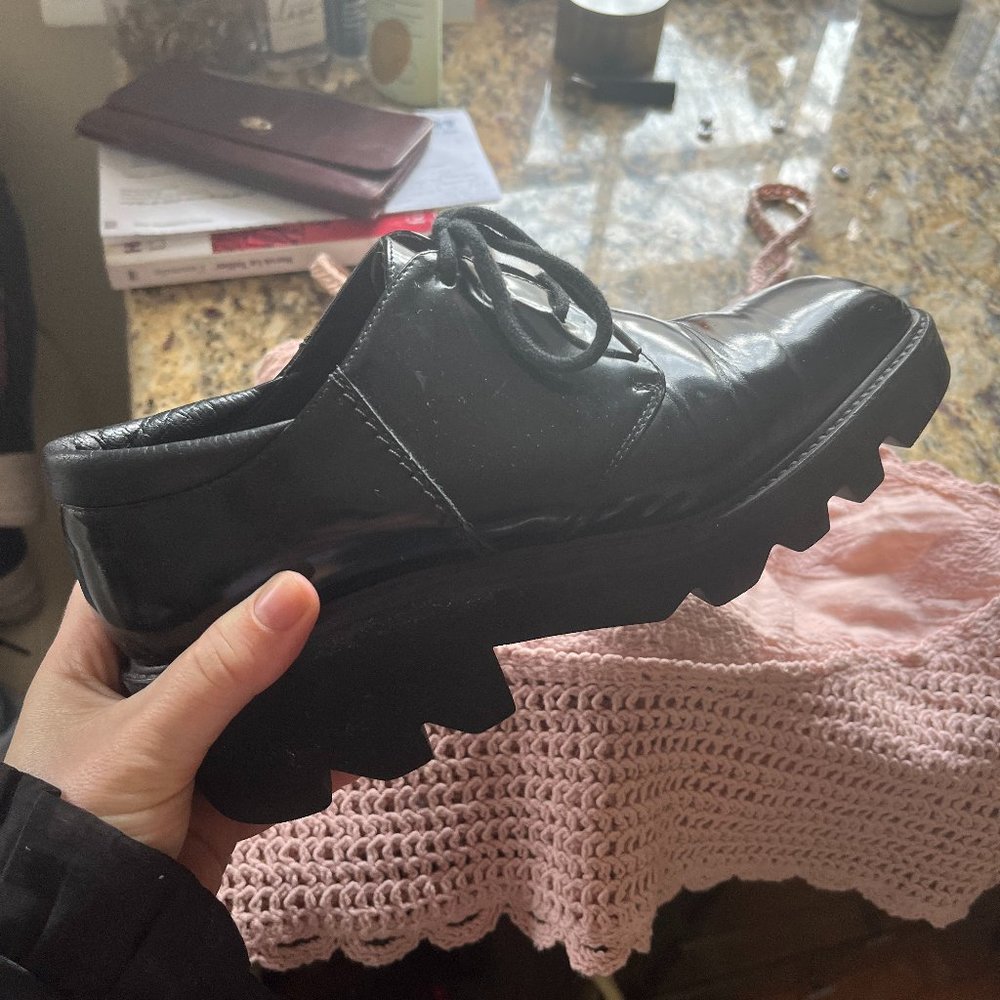 Vic Matie Patent Leather Lace Up Platform Oxfords